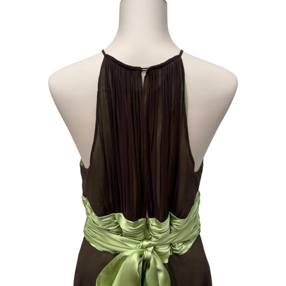 VTG Y2K Maggie London Dress Sz 14 Brown Halter Midi Silk A Line Bella Swan Bows - Picture 5 of 10